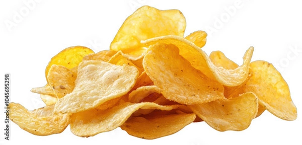 Fototapeta Isolated potato chips, artfully arranged, shown on a clear setting.