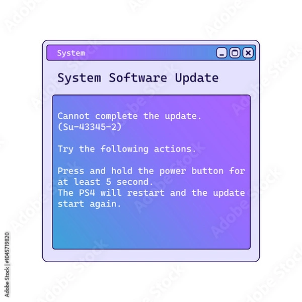 Fototapeta System software update window with information. Old error message on screen. Application notification.
