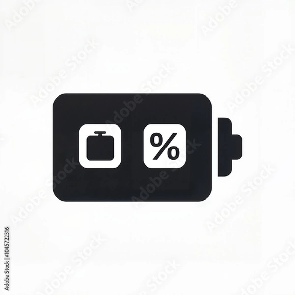 Fototapeta Battery Icon in Minimalist Black and White Design for Power Level Indication