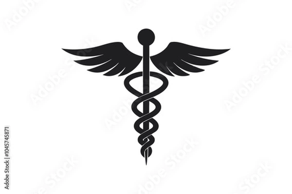 Fototapeta Caduceus health symbol Asclepius`s Wand icon black color vector art illustration.