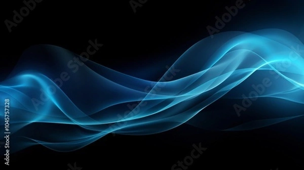 Fototapeta A blue air flow wave effect visualizes air or water movement. This abstract light effect features cold blue currents swirling against a black background, conveying a dynamic sense of wind and flow.