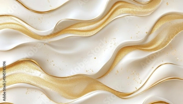 Fototapeta Flowing liquid gold over a smooth, textured white surface in an artistic composition