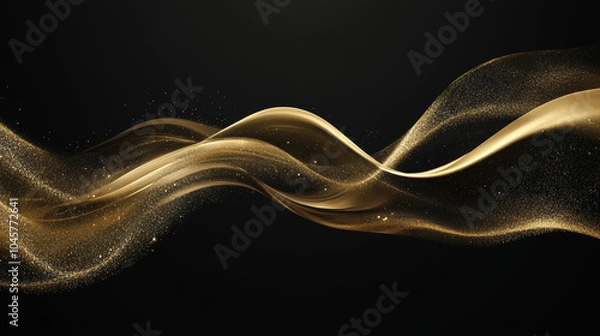 Obraz A luxurious gold wave illustration set against a black background, offering a premium design perfect for wallpaper, banners, or posters.