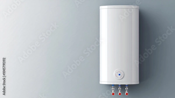 Fototapeta A white water heater is mounted 