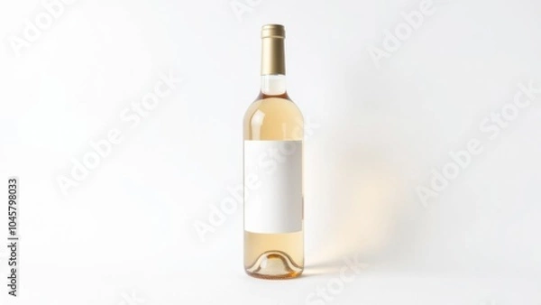 Fototapeta A single bottle of white wine with a blank label showcased against a plain background, ideal for product display or casual dining