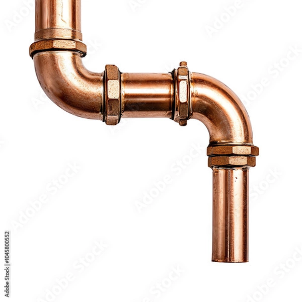 Fototapeta Copper pipe with elbow fitting, white isolate background