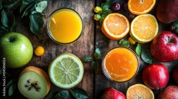 Fototapeta Freshly Squeezed Juices and Fruits