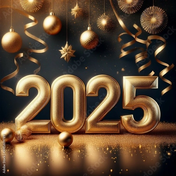 Obraz 2025 new year celebration golden numbers with champagne