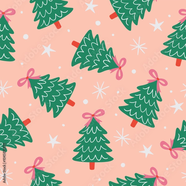 Fototapeta Coquette Christmas Tree Pattern Bow Christmas Background