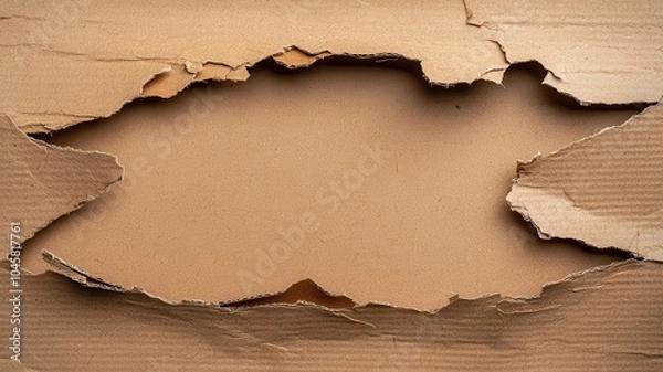 Obraz Torn brown cardboard showing raw corrugated layers, rustic aesthetic, recycling