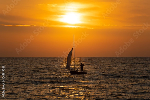 Obraz sunset-sea-boat