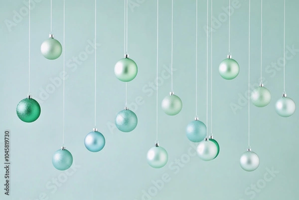 Fototapeta Minimalist hanging elegant pastel Christmas balls on beige pastel color