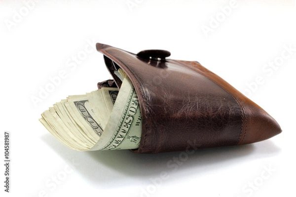 Obraz Brown leather wallet with dollars