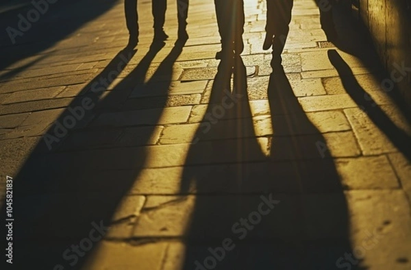 Fototapeta Close-up of shadows cast by a group of people on the street, high-resolution photography, incredibly detailed Generative AI