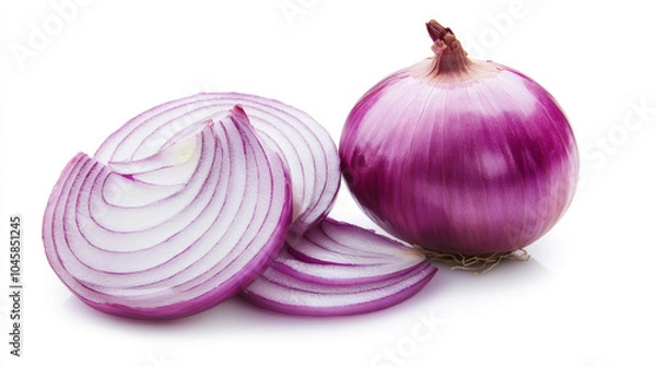 Fototapeta Sliced onions and half an onion, isolated on a white background.