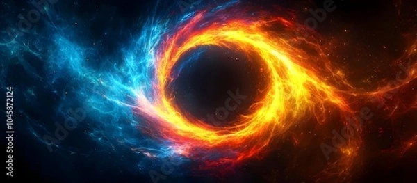 Fototapeta A vibrant cosmic swirl of blue and orange, representing the beauty and mystery of space, with a central dark void that captivates the viewer's imagination.