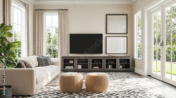 Fototapeta  a contemporary family room featuring a large sofa