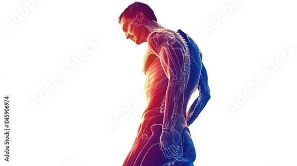 Fototapeta Body man anatomy with pain isolated on a white background