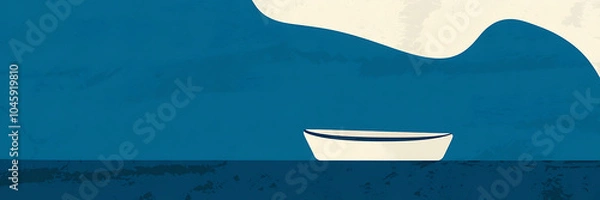 Fototapeta Minimalist boat on blue and white abstract background  perfect for summer vacation   
