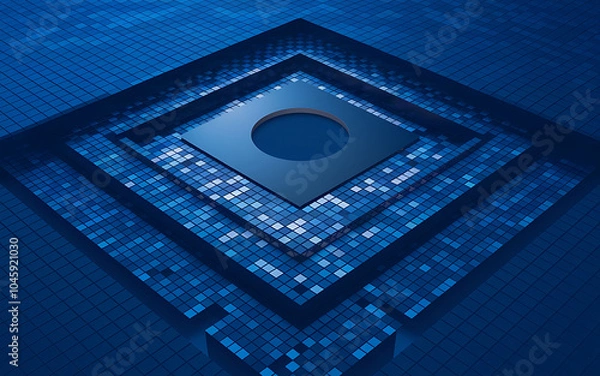 Fototapeta Abstract blue square and circle pattern  geometric design  modern technology  futuristic concept   