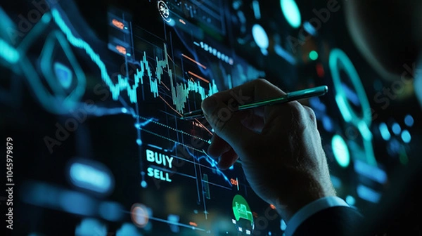 Fototapeta Businessman Analyzing Stock Market Data on Computer Screen