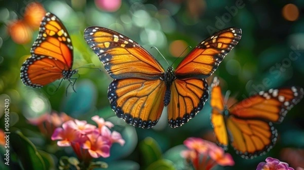 Fototapeta Delicate beauty - butterflies background, serene wallpaper design perfect for banners, posters, greeting cards, featuring vibrant colors, to enhance your creative projects and flyers.