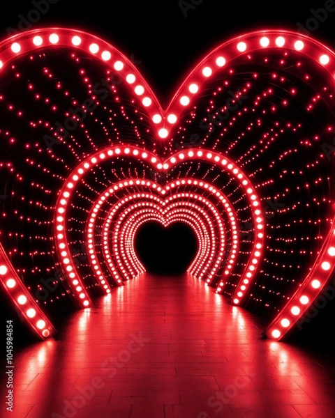 Fototapeta A red heart-shaped tunnel of lights, Valentine's Day