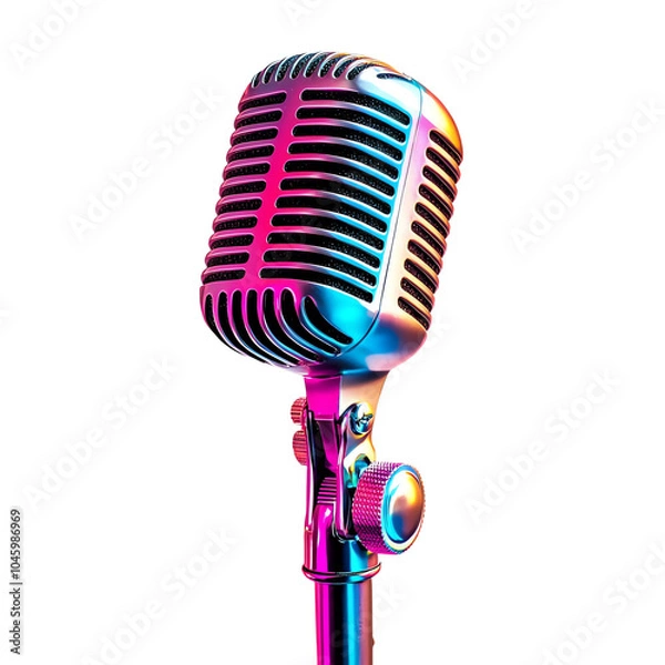 Obraz A vibrant, retro microphone capturing the essence of music and performance in a colorful, artistic style.