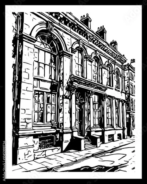 Obraz City Architecture. Black and white line art. Pattern to print for wall decorations