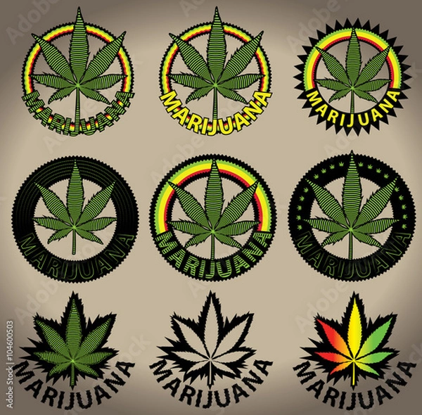 Obraz marijuana cannabis leaf symbol design stamps vector illustration