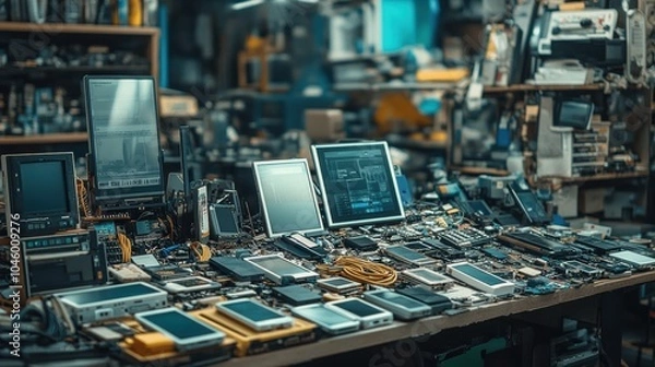 Fototapeta Visually Striking Arrangement of Various Electronic Waste