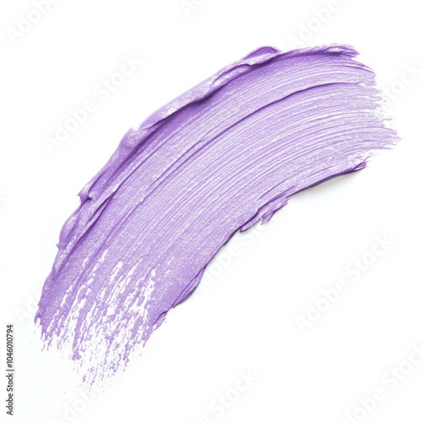Fototapeta A gentle lavender paint brush stroke, representing a soft highlighter, isolated on a white background, showcasing the delicate shimmer and light texture of the makeup