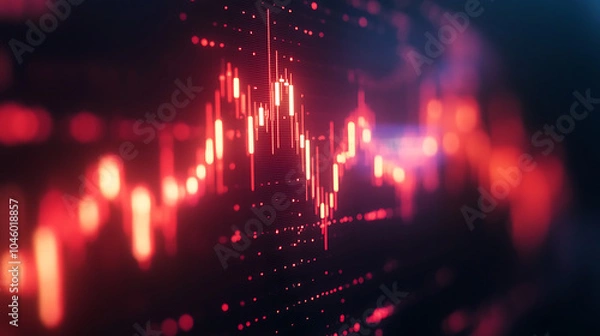 Fototapeta Digital display options chart stock market glowing on a dark background Growth graph 