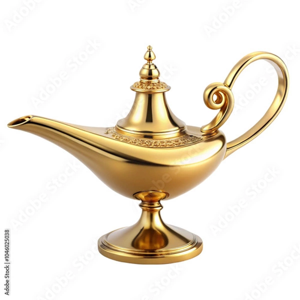 Fototapeta Gold Arabian genie lamp on transparent background