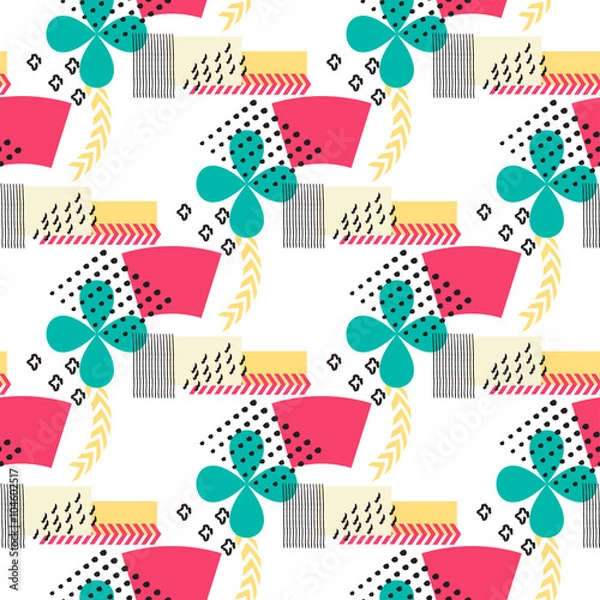 Fototapeta Abstract seamless pattern with geometric figures on beige background. Geometric composition for print on the paper or fabric.  