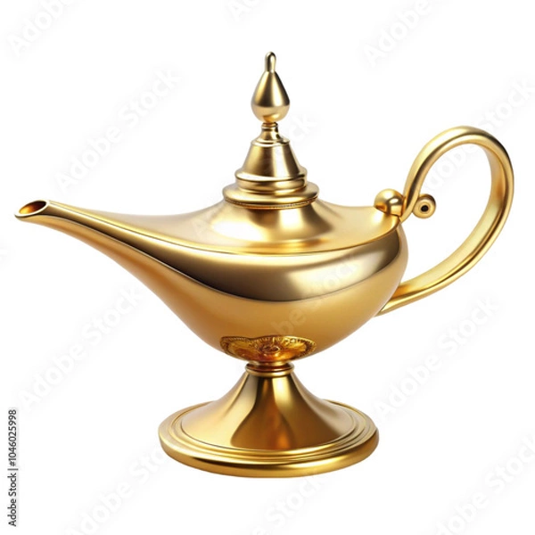 Fototapeta Gold Arabian genie lamp on transparent background