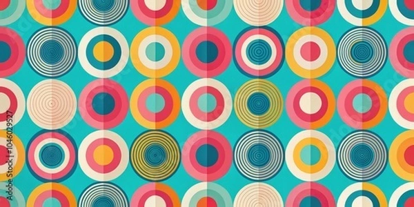 Fototapeta Trendy abstract background showcases a  pattern with pastel circles, reflecting retro Scandinavian style, perfect for modern decor and artistic projects with a playful twist.