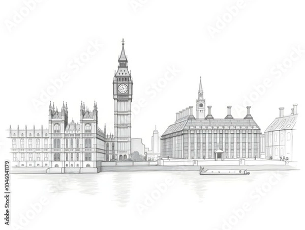 Fototapeta Pencil sketch artistic image of england and the u.s.