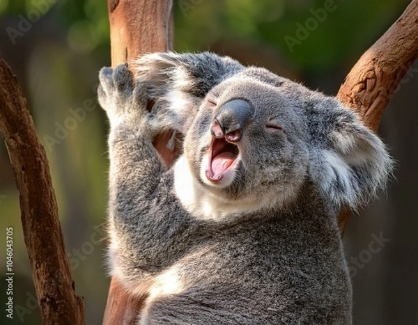 Obraz koala yawning on a tree