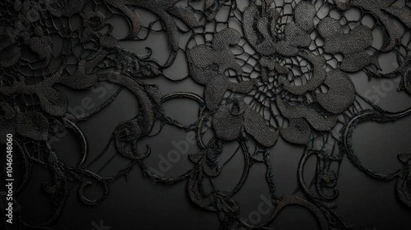 Fototapeta Elegant black lace pattern overlaid on a smooth dark background