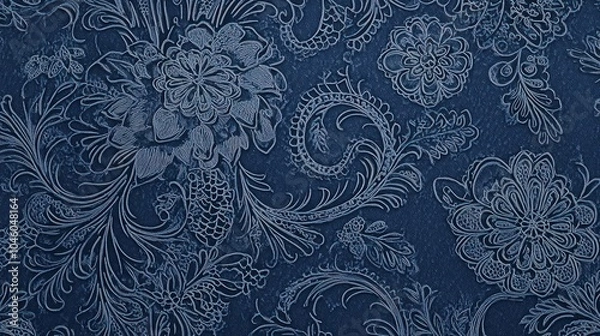 Fototapeta Soft navy blue wallpaper with a delicate lace pattern for an elegant touch