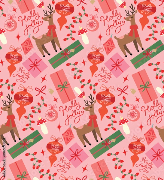 Obraz Flat christmas seamless pattern design