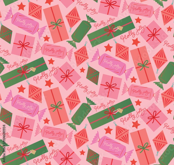 Fototapeta Flat christmas seamless pattern design