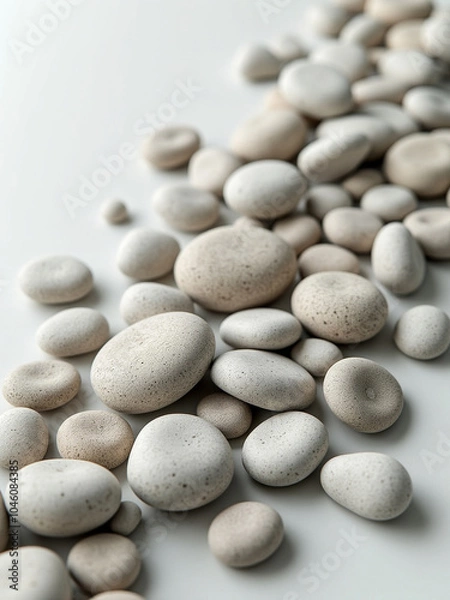 Fototapeta Realistic Smooth Sea Pebbles and Stones on a Uniform Background, Natural Coastal Beauty