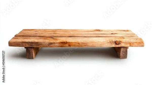 Fototapeta A rustic wooden platform featured in the foreground against a smooth, clean white background, evoking themes of simplicity, strength, and natural construction.