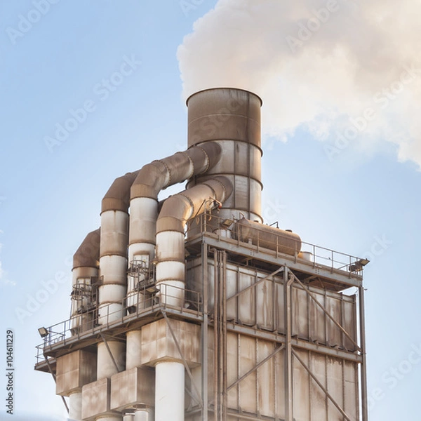 Obraz Old smokestack that emits white smoke.