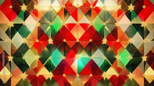Obraz A lively geometric design of repeating diamond and star patterns inspired by Christmas lights, using bright reds, greens, and gold accents. 
