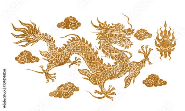 Obraz Lucky Chinese dragon graphics marble texture patterns on a flat colored background.