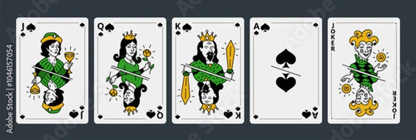 Fototapeta Set playing cards. Jack queen king and ace. Vector illustration. Unique drawings.