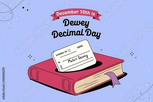 Fototapeta Celebrate Dewey Decimal Day with library book checkout card and fun design

